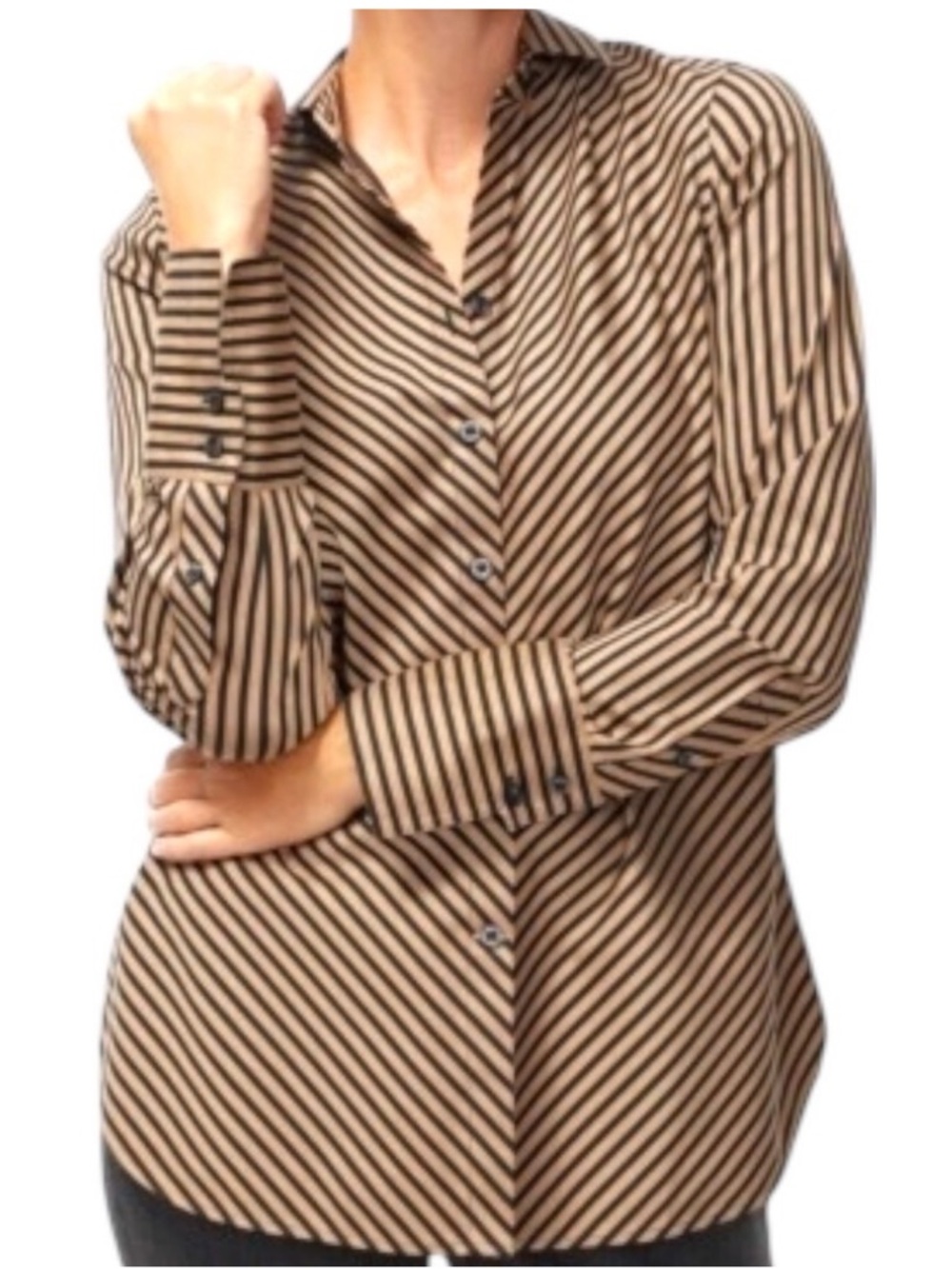 NWT Chico’s No-Iron Slimming Imperial Stripe Blouse Tan Black